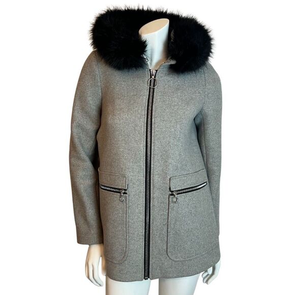 Maje Jackets & Blazers - Maje Greli Fur Trimmed Coat Grey Wool Jacket Black Fur Size 38 EU M US